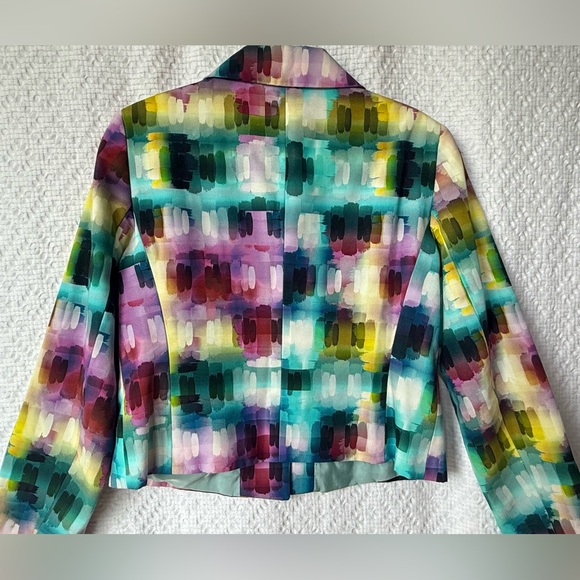Lafayette 148 New York Watercolor Abstract Cropped Blazer Size 10 - Picture 7 of 10